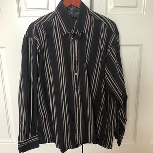 Bugatchi Striped Dress Shirt with Floral Trim